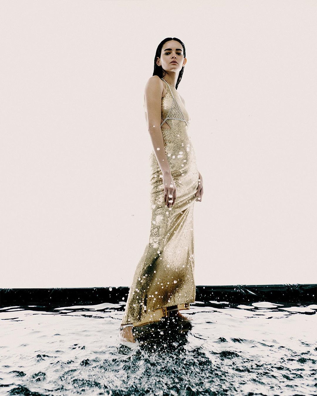 patrizia pepe gold dress Sahara Gold Metallic Knit Side Splits Maxi Dress